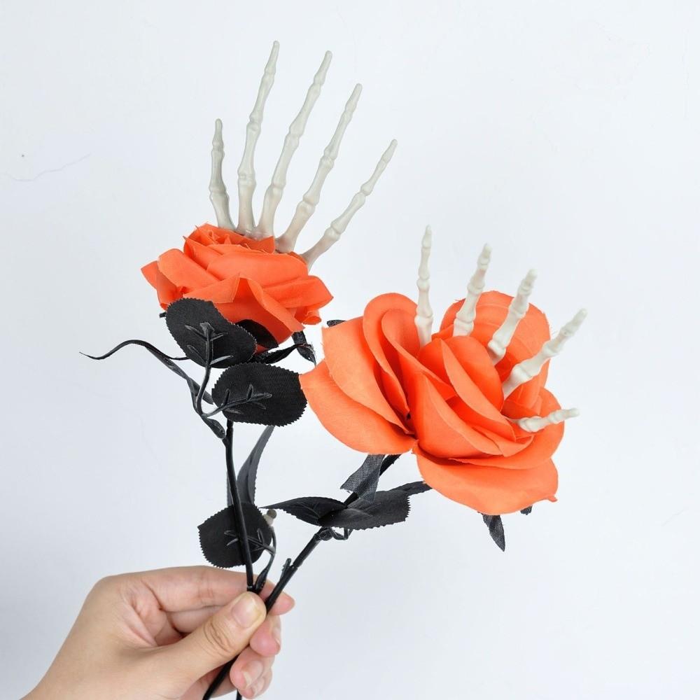 49cm Halloween Artificial Rose Gothic Realistic Skeleton Hand Rose Bouquet Handmade Simulation Fake Flower Halloween Party Props