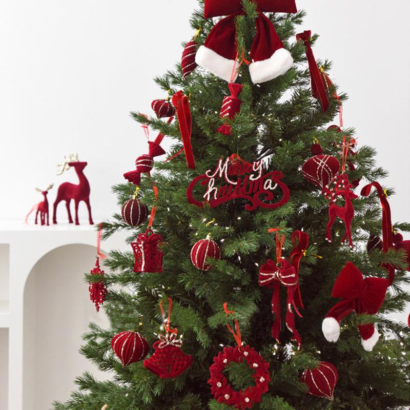 1/2pcs Elegant Christmas Velvet Pendant Red Plucked Deer Bell Pendant Plastic Home Decoration