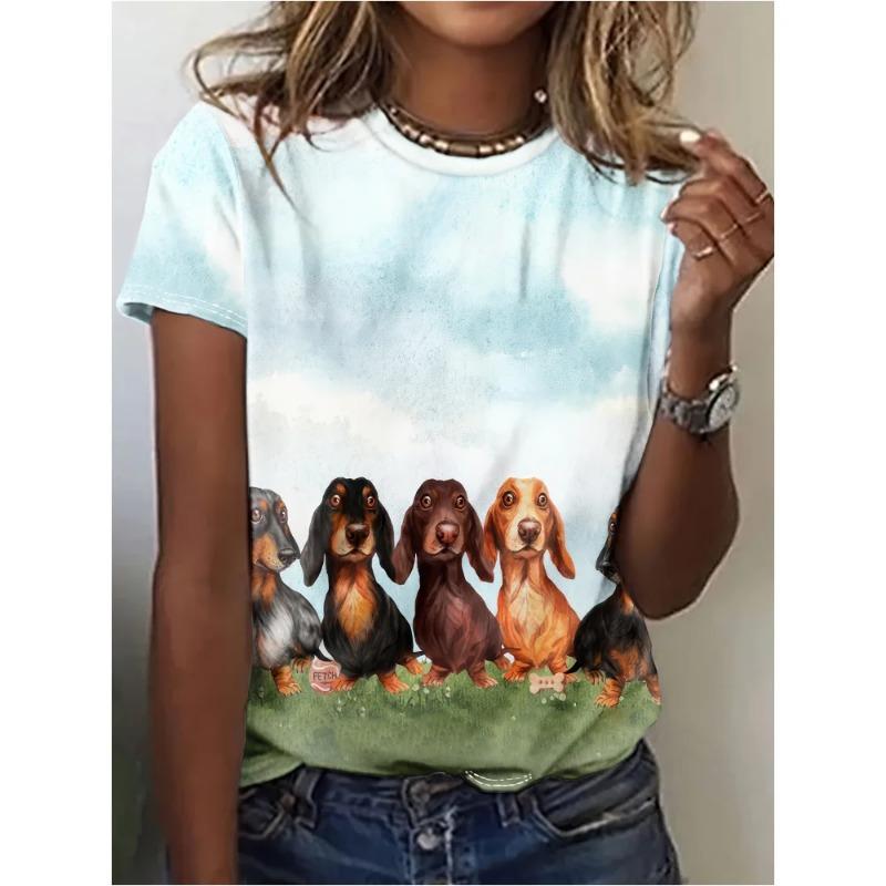 Women's T-Shirts Cartoon Characters Cute Pattern 3d Print Tshirt Funny Cartoon Animal Casual Short Sleeve O Neck Female Clothing