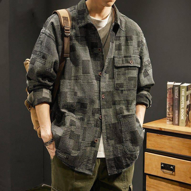 Премиум Sense of Heavyweight с длинными рукавами мужская осенняя свободная повседневная блузка американская рабочая рубашка куртка размера плюс