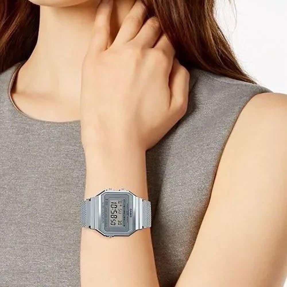 Casio Серия для молодежи Металлические Квадратные Ретро Модные Минималистичные Классические Квадратные Кварцевый Механизм Стальной Ремешок Унисекс Часы Белые A700WM-7A