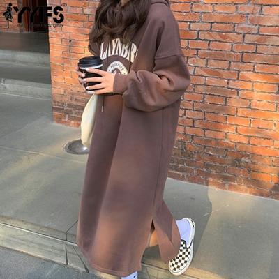 Женская мода Осень Зима Длинный рукав Капюшон Свободный крой Повседневные платья