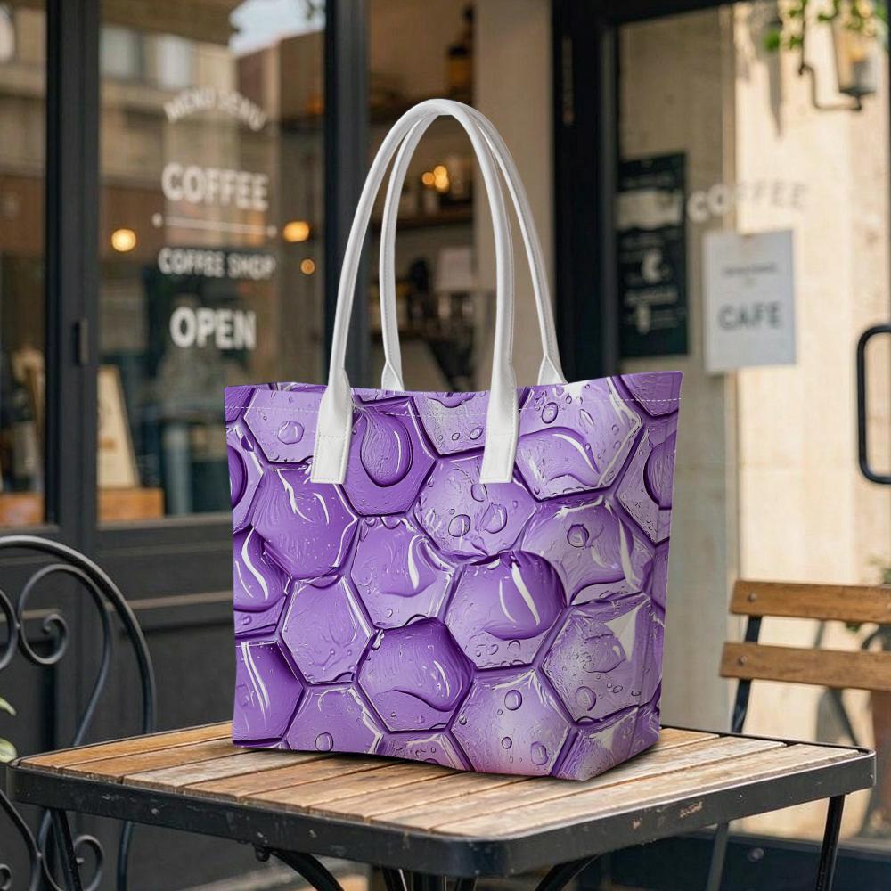 Purple Hexagon Pattern Casual Tote Bag Fashion Portable Shoulder Handbag for Daily Use