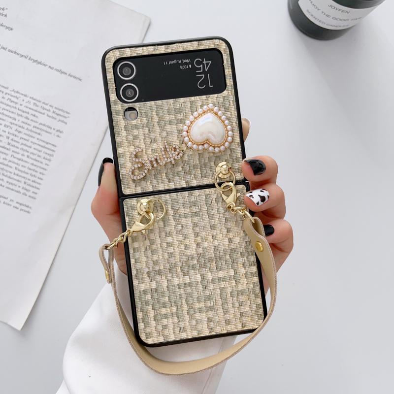 Чехол Love с плетеным узором подходит для мобильного телефона Samsung zflip7, складного экрана, Xiaoxiangfeng zflip6, Muse, с ремешком, защита