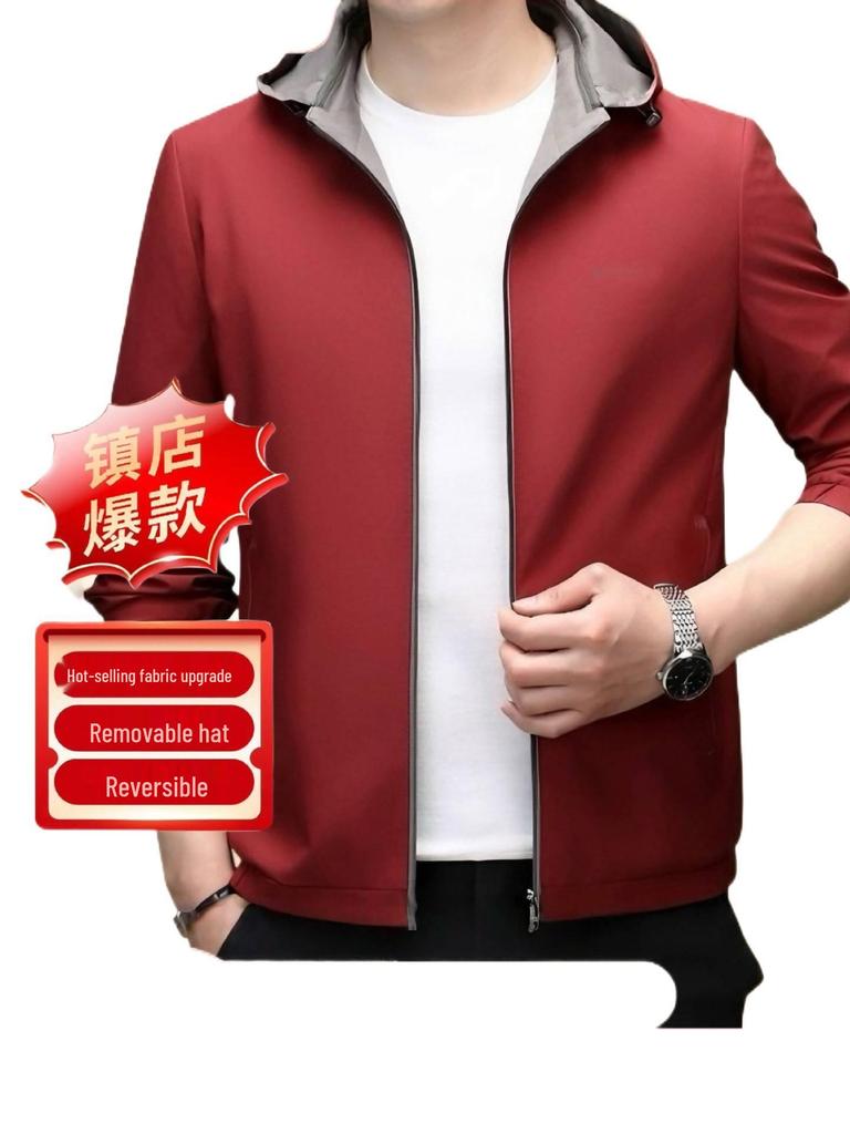 Pierre Cardin 2025 Men's Reversible Hooded Casual Jacket - Autumn Fashion for Middle-Aged Men