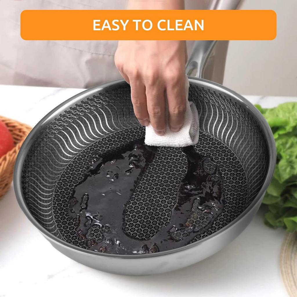 Сковорода с антипригарным покрытием, 11-дюймовая большая сотовая сковорода из нержавеющей стали 304 с антипригарным покрытием и ручкой - можно использовать в духовке, сковороды, сковороды шеф-повара