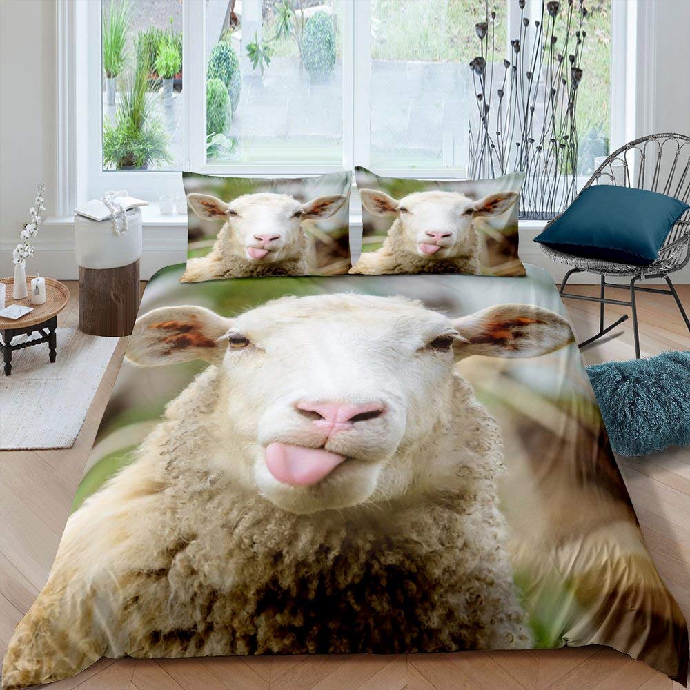 Комплект постельного белья Funny Sheep King Queen с изображением животных из фермы, пододеяльник с белыми маленькими овечками, 2/3 предмета из полиэстера, пододеяльник