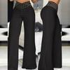 Women Hollow Wide Waistband Long Pants High Waist Solid Color Wide Leg Flared Trousers Yoga Sport Gym Pants