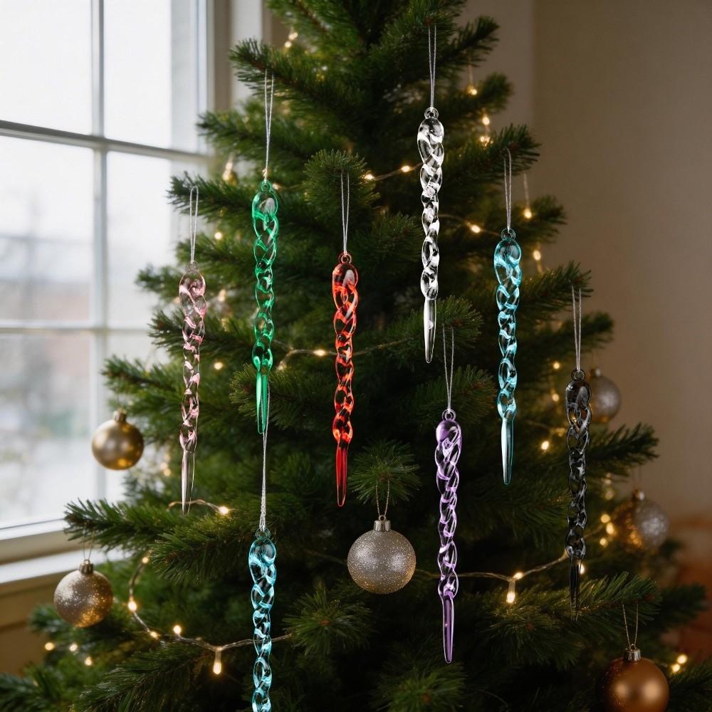 12Pcs Acrylic Christmas Tree Icicle Ornaments Transparent Twisted Icicle Tree Decor Wedding Party