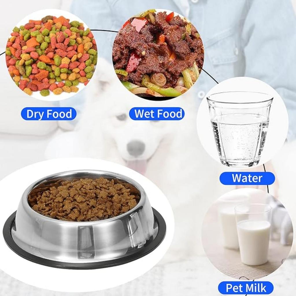 1pc Stainless Steel Dog Bowls with Rubber Bottom,Anti-Slip Heavy Duty Premium Quality Pets Feeder Bowls for Dogs and Cats and More