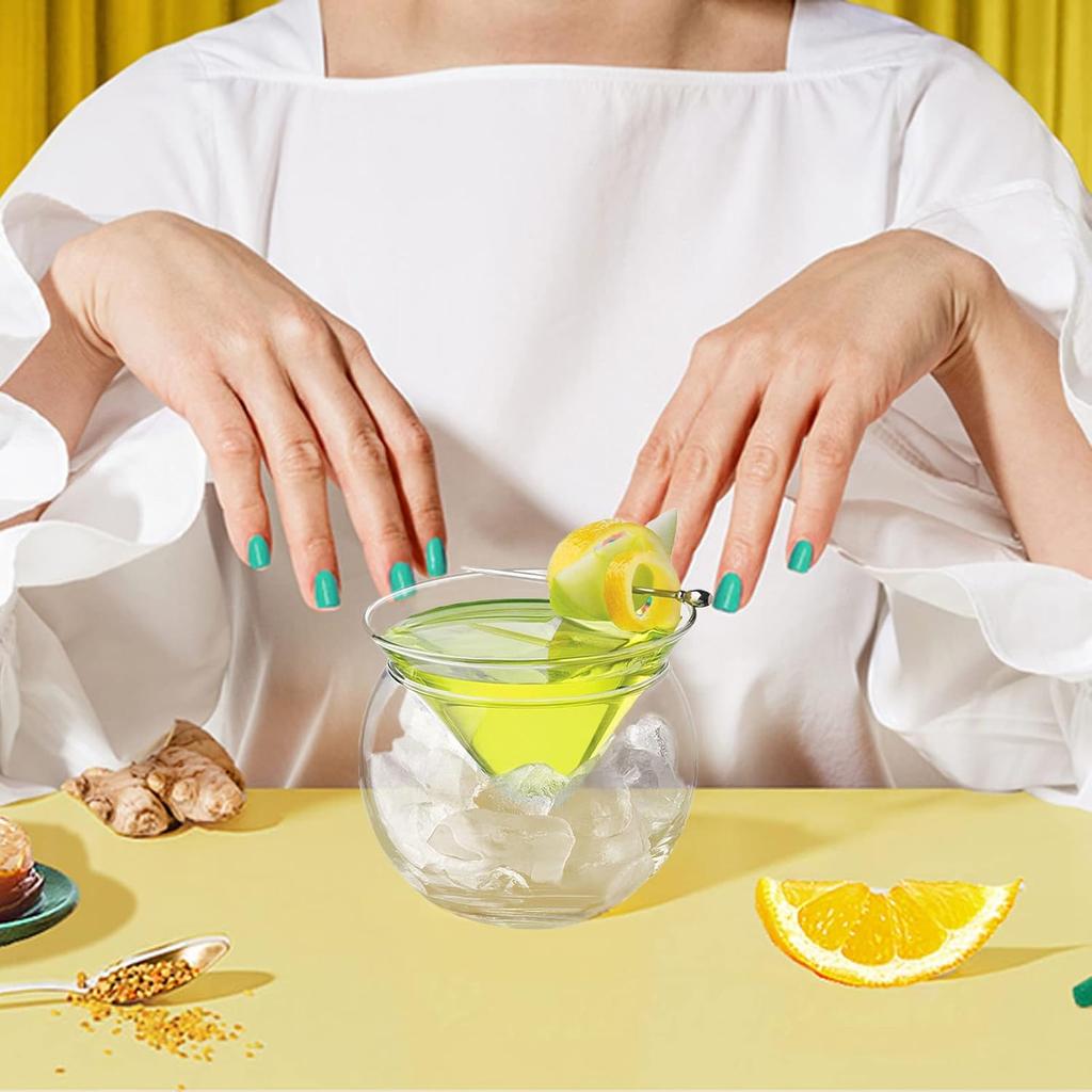 Бокалы для коктейля Мартини без ножки с охладителем Поднос для подачи с держателем для льда Набор для подачи икры из стекла Охладитель для алкогольных коктейлей