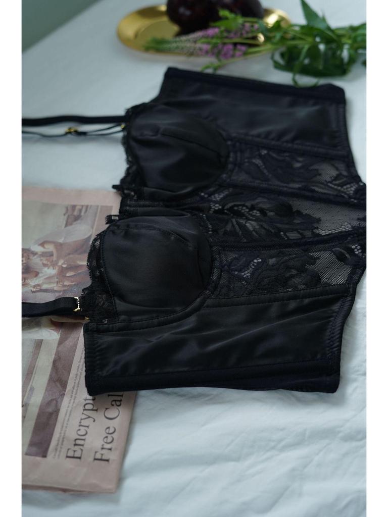 Seductive Lace Longline Corset Push-Up Bra Set for Women