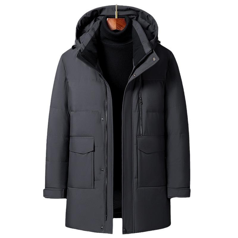 Длинная куртка-пуховик, толстая теплая парка с капюшоном, зимние пуховые пальто для мужчин, верхняя одежда высокого качества, большие размеры, для мужчин среднего возраста