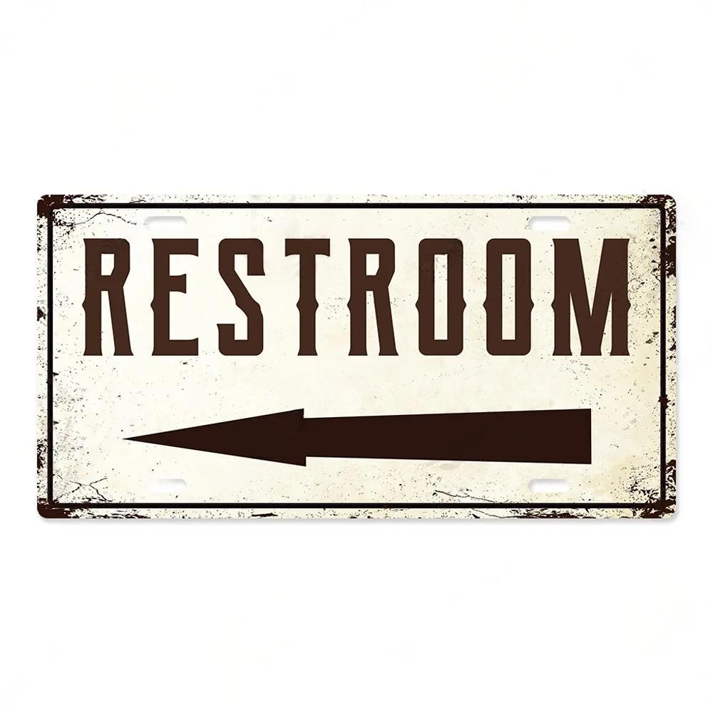 Restroom Metal Signs Wall Decor Plaque Metal Vintage License Plate for Home Bar Club Toilet Bathroom Restroom