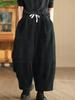 Johnature Woman Winter Vintage Splicing Solid Color Cotton Harem Pants Elasticated Waist Chinese Style Casual Pants
