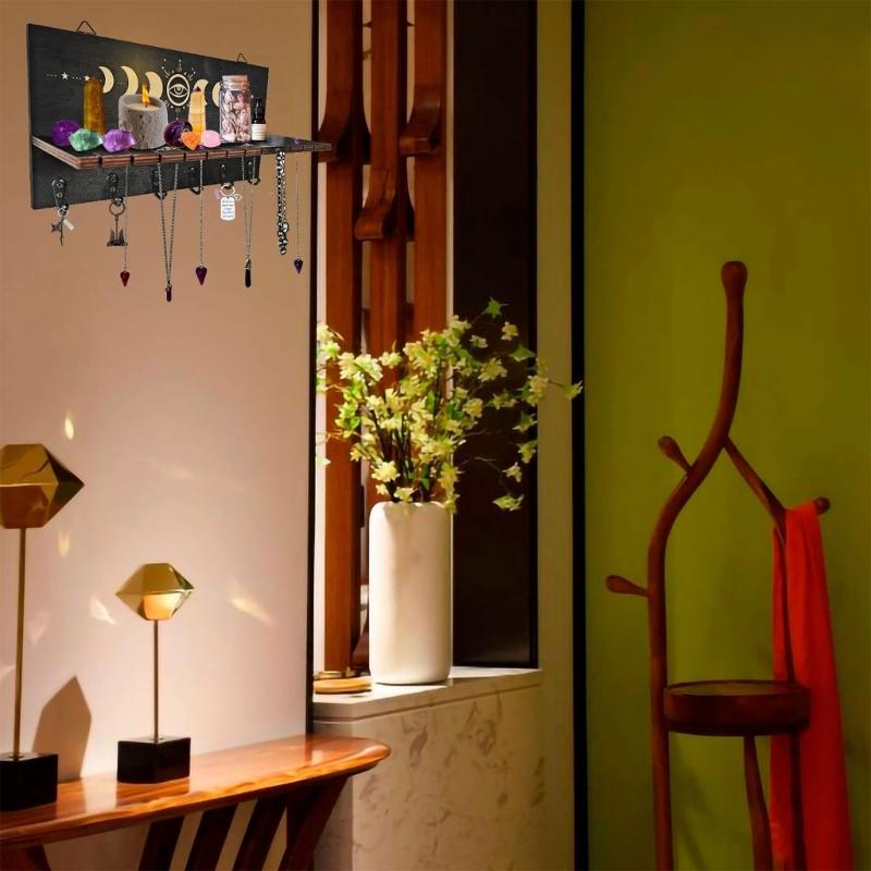 Деревянная полка для демонстрации кристаллов Настенный подсвечник Стенд для демонстрации целебных камней и кулонов Настольные украшения