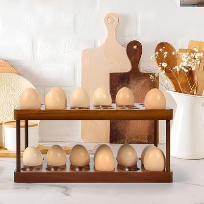 Деревянная двухъярусная полка для яиц, 1 шт., органайзер для лотка для яиц в деревенском доме, кухня из акации, 2-х уровневая столешница, стеллаж для хранения свежих яиц, корзина на 36 яиц