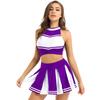 Women Cheer Leader Costume Uniform Cheerleading Adult Cosplay Outfit Crop Top with Pleated Mini Skirt