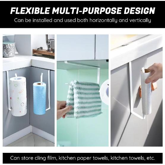 Under Cabinet Paper Towel Holder - Embedded Roll Dispenser for Kitchen with Adhesive Mount - No Drill Hanging Storage Rack for Tissue and
