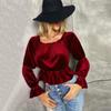 Sexy and Elegant One Line Tie Collar Women Velvet Long Sleeve Tees
