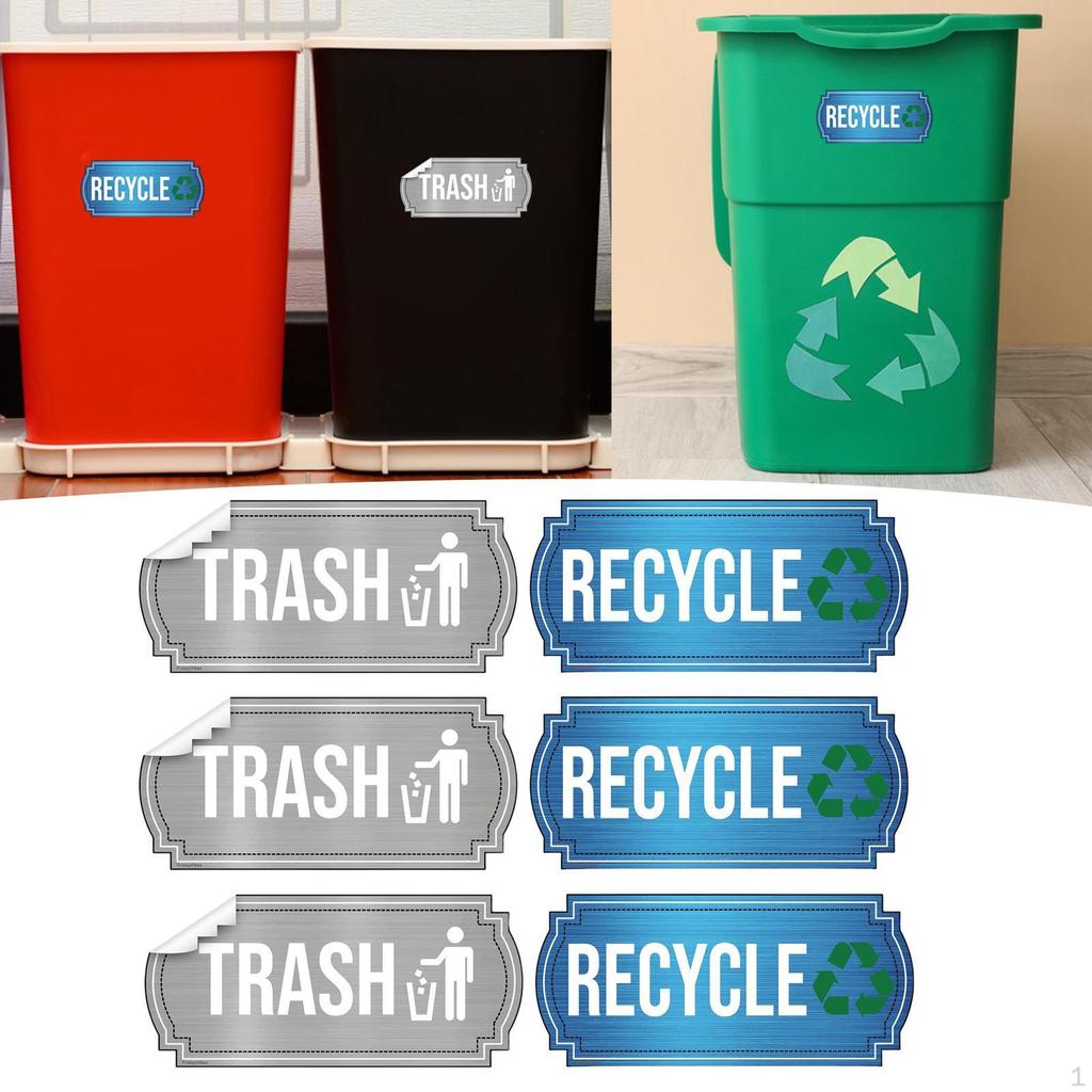 6 штук Наклейки для мусора и переработки Декаль Портативные самоклеящиеся сортировочные наклейки, этикетки для мусорных баков