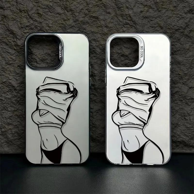 Крутой чехол с линейным рисунком тела для Samsung Galaxy S25 S24 S23 S22 Ultra S21 Plus S20 FE A73 A72 A71 A56 A55 A54 A53 A52 Акриловая крышка