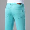 Summer Lightweight Solid-colour Minimalist Men's Jeans Slim-fit Straight Leg Business Versatile Grass Green Men's Long Trousers