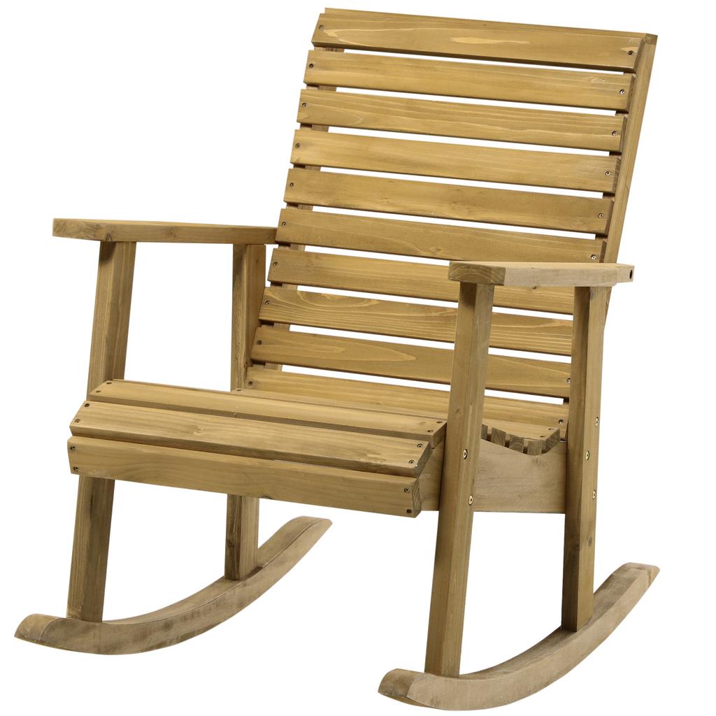 Garden Chair, Rocking Function, Wide Seat and Backrest, Natural Wood, 64 x 86 x 85 cm