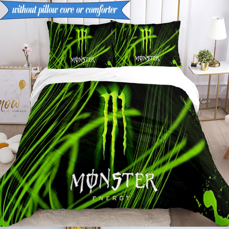 3PCS Monster Energy Bedding Set Duvet Cover Closure Includes 1 Duvet Cover & 2 Pillowcases for All Seasons Bedroom Decor Christmas Fan gifts