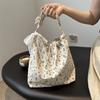 Creative Flower Floral Printing Canvas Bag Large Capacity Simple Versatile Underarm Handbag Reusable Tote Bags
