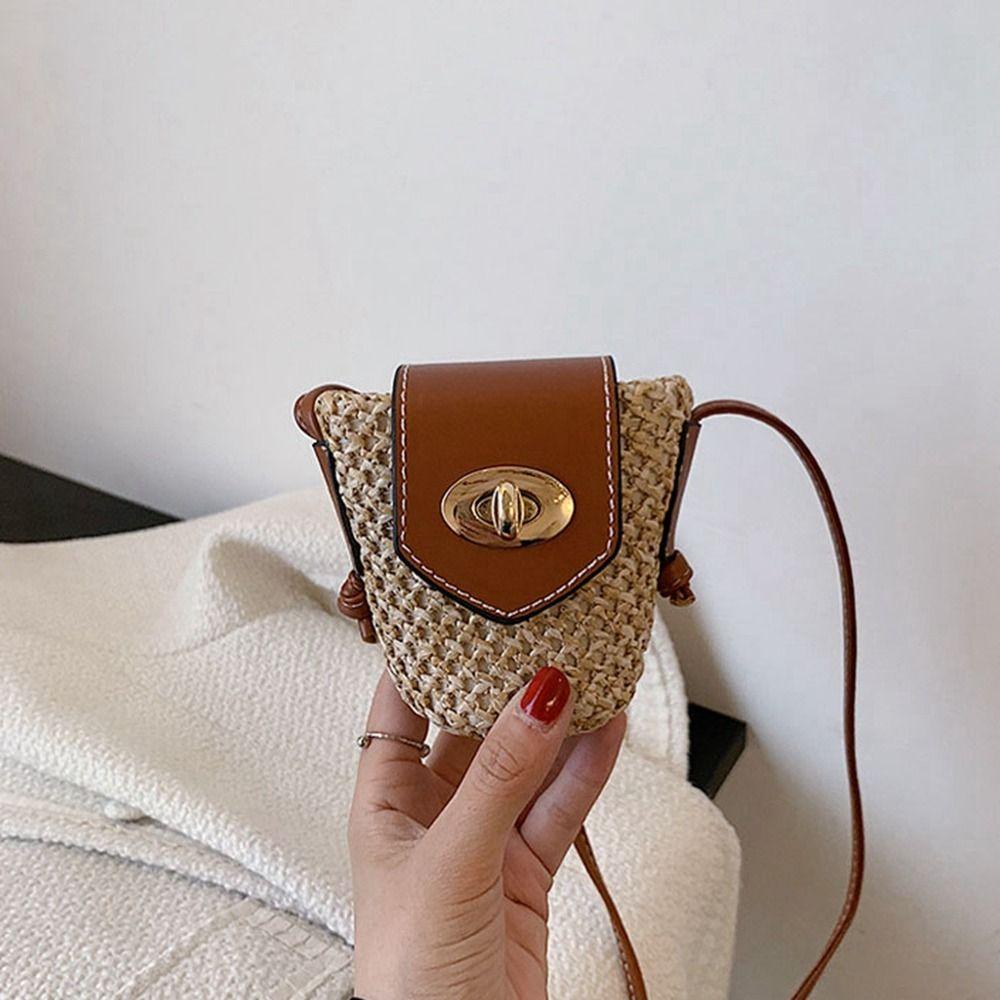Bohemian Style Weave Shoulder Bag Mini Crossbody Bag Cute Straw Bag  Lipstick Bag