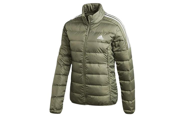 Women's Adidas Down Jackets Women's Green Stand Collar Moderate Straight Fit