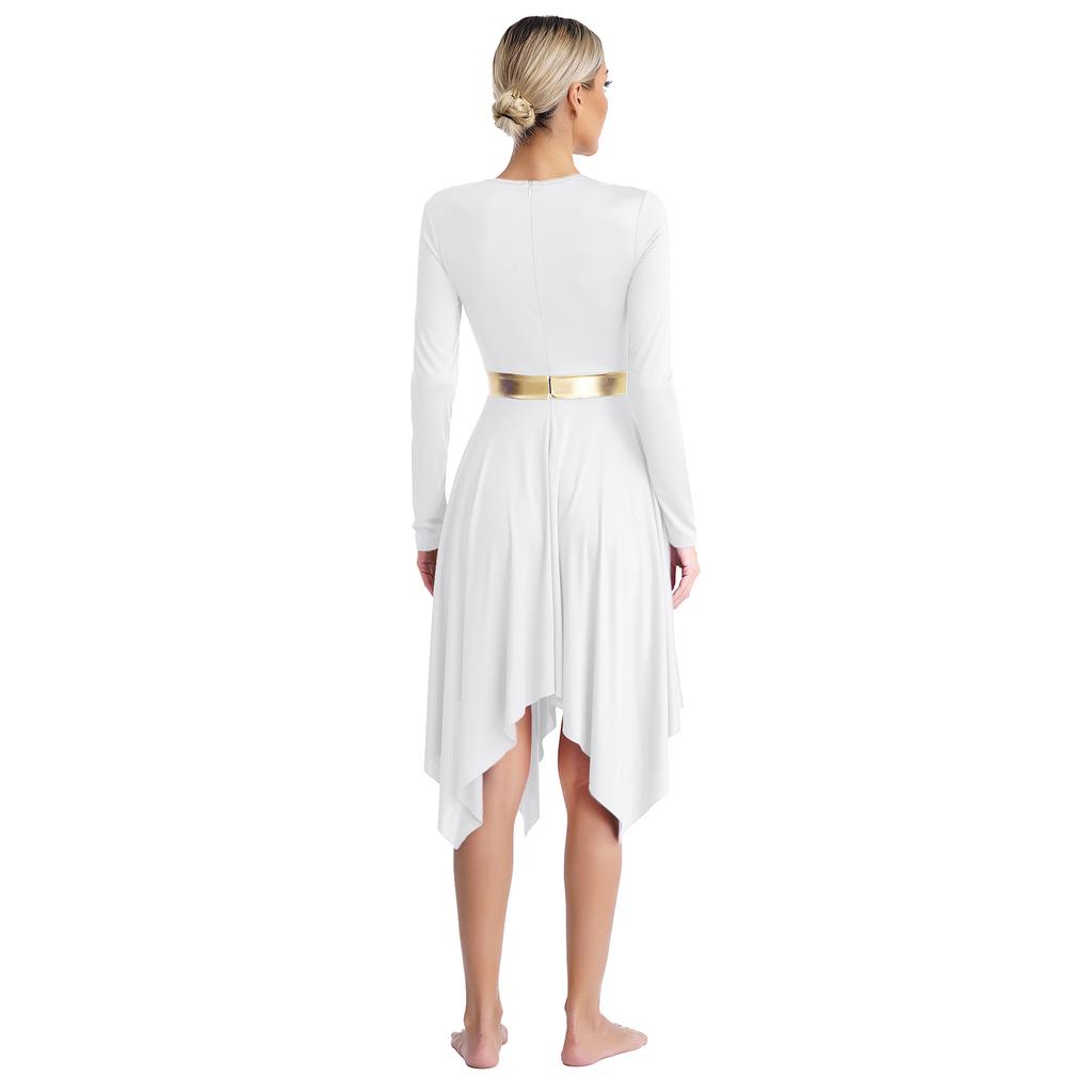 Женское платье для танца поклонения, металлик, цветной блок, длинный рукав, асимметричный подол, литургический костюм для выступления в церкви