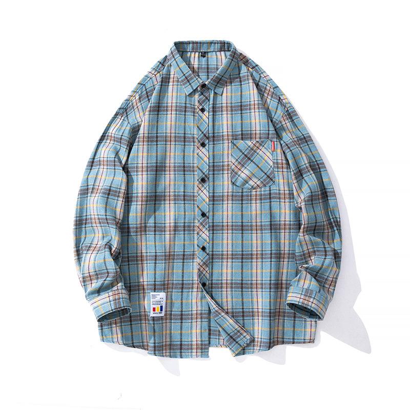 Мужская клетчатая рубашка с длинным рукавом, весенняя корейская повседневная рубашка, мужская рубашка