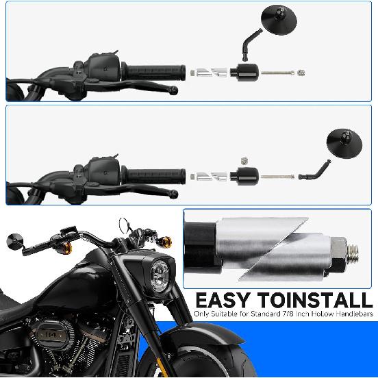 Universal Black Motorcycle Aluminum Rearview Side Mirrors 7/8" Bar End For Cafe Racer Bobber Cruiser Scooter