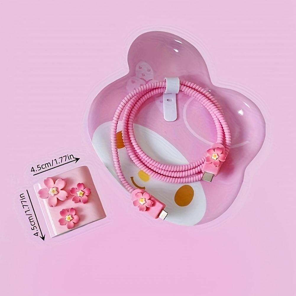 3D Pink Flower Cable Charger Protector Cover For Iphone 11 15 14 13 Pro Max 18W 20W Charger Data Line Protective Sleeve