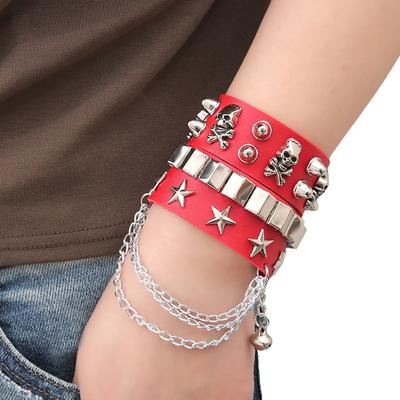Браслет из 2-х частей из искусственной кожи с заклепками и черепом из сплава, модные персонализированные аксессуары