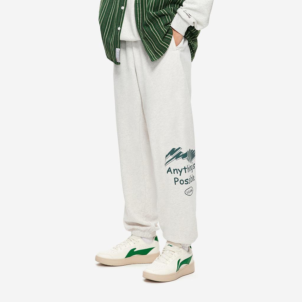 Li Ning Sports Lifestyle Series Letter Fleece Loose Warm Warm Wristaled Knitted Sweatpants Mens pants Flower-Gray Tile-Gray AKLU921-2