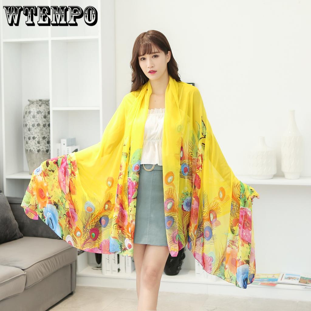 Женский шифоновый шарф с цветочным принтом, легкий, тонкий, прозрачный, длинный пляжный накидка, многофункциональный шарф на шею, повязка на голову, декор для сумки, модный праздничный аксессуар для защиты от солнца