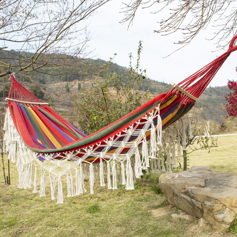 Double Macrame Hammock Two Person Swing Bed for Beach Yard Bedroom Patio