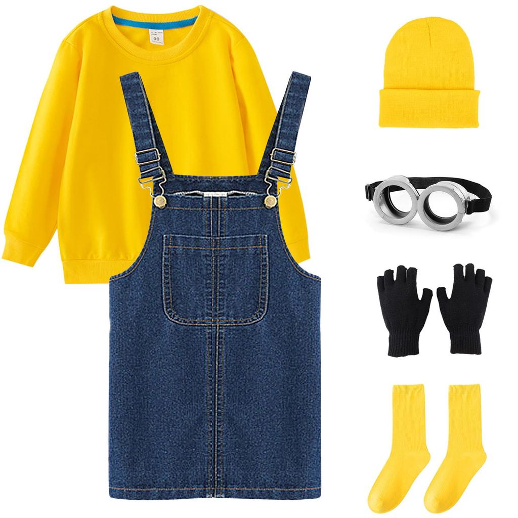 Halloween Costume Little Yellow Man Knit and Goggles Kids' Set Overalls, Hat, Gloves, (5-Piece Set)