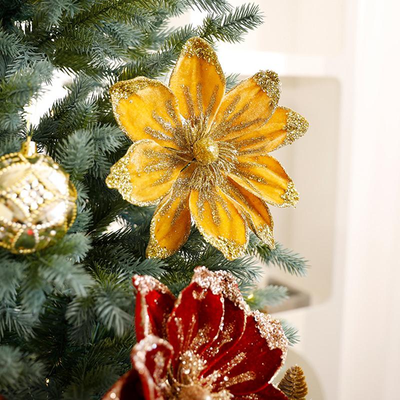 1 шт. тканевый цветок сверкающее украшение для елки рождественские цветы праздничные сверкающие матовые 22/15 см