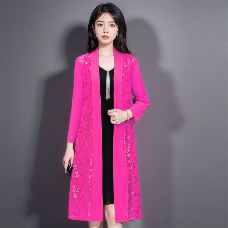 Жаккардовый шелк Ice Silk, весенне-летняя солнцезащитная одежда, женская кружевная шаль, сетчатый кардиган средней длины, тонкая куртка