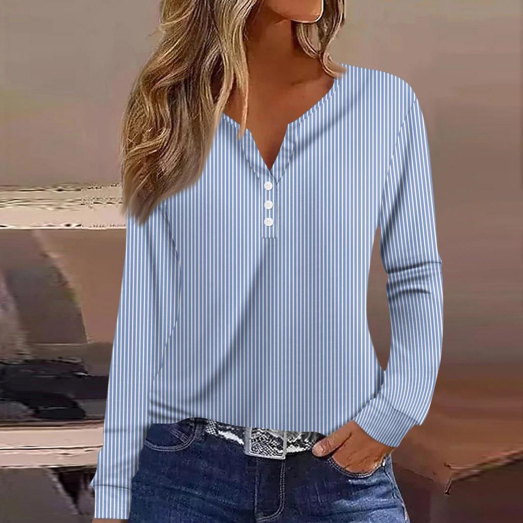 Women's T Shirt Tee Button Long Sleeve Daily Weekend Fashion Basic V- Neck Regular Top