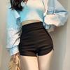 2025 Summer Women's High-Waisted Black Slimming Elastic Shorts - Versatile, Hip-Hugging, Irregular Casual Hot Pants