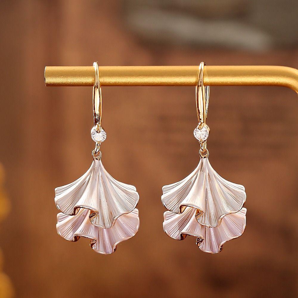 Synthetic Rhinestone Ginkgo Ear Pendant Double-layer Sweet Earrings Jewelry Ginkgo Earrings  Party