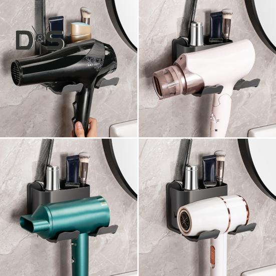 Wall Mount Hair Dryer Stand U-Shape Design Strong Load-bearing Simple Installation Universal Blow Dryer Holder with Storage Box