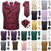 Mens Silk Victorian Vest Paisley Waistcoat Tie Hanky Cufflinks Set For Wedding