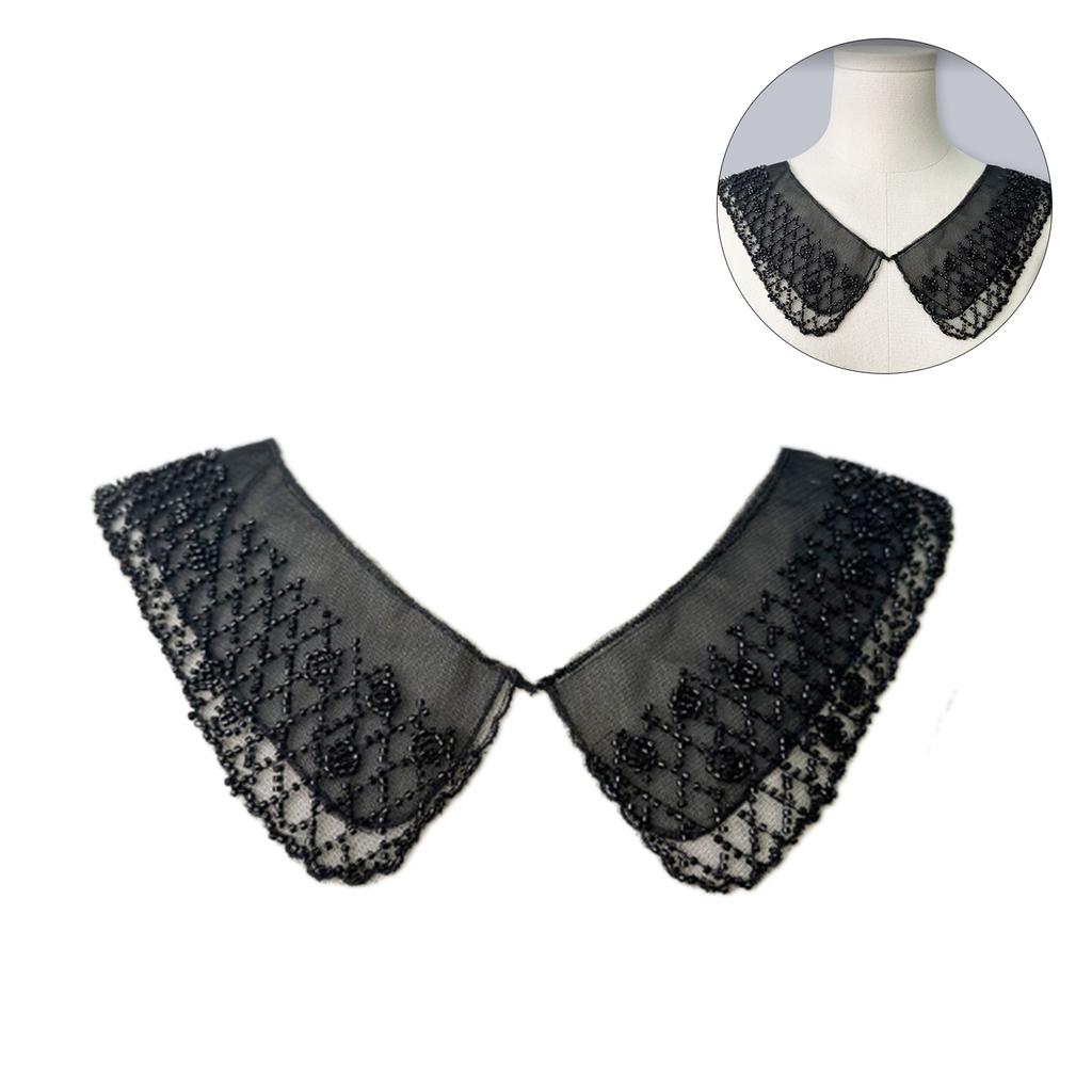 Fashion Organza Faux Collar with Beaded Embroidery Sophisticated Apparels Accent for Ladies Blouse Lapel False Collar