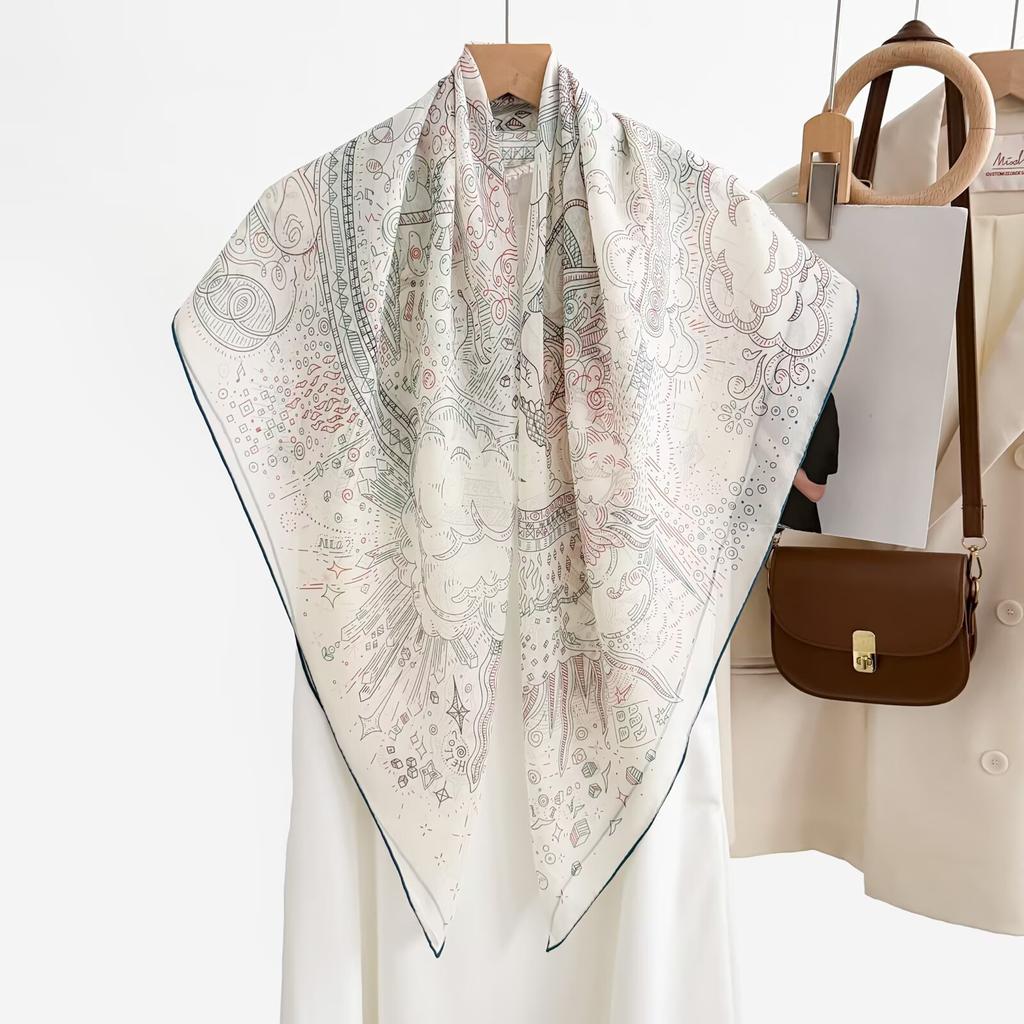 1116 new silk georgette 111 square scarf women's versatile printed silk scarf light luxury retro high-end shawl scarf